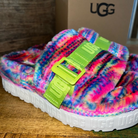 Ugg Fluffita bright multi color slippers. Slides. SZ. 8. NIB NWT - Picture 11 of 13